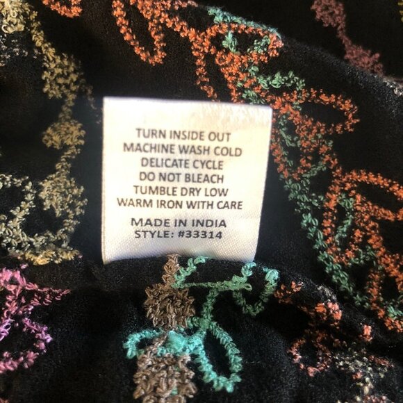 Long Line Size Small Black Multicolor Embroidered Tunic Top Asymmetrical Bell Sl - Picture 11 of 12